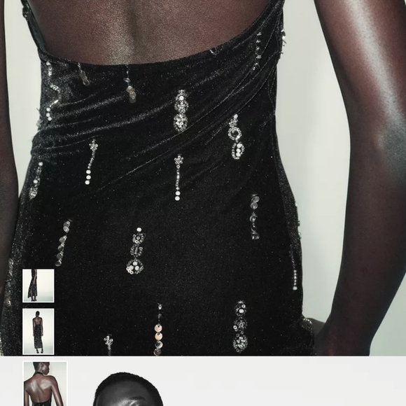 Zara Elegant Black Sequin Velvet Maxi/midi Dress - Picture 6 of 11